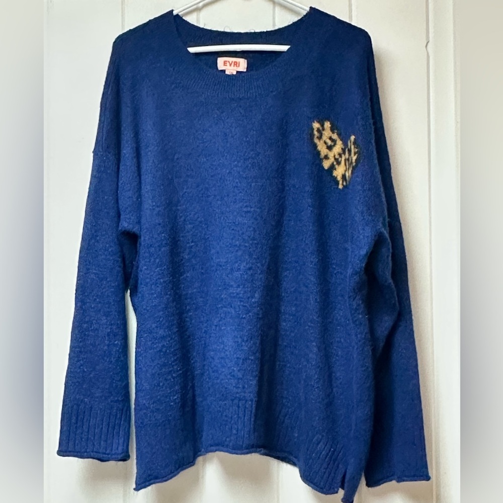 Adorable blue sweater with animal print heart